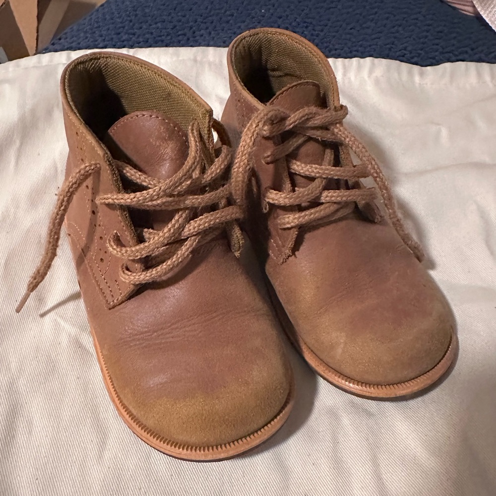 Kids Brown Leather Lace-Up Boots